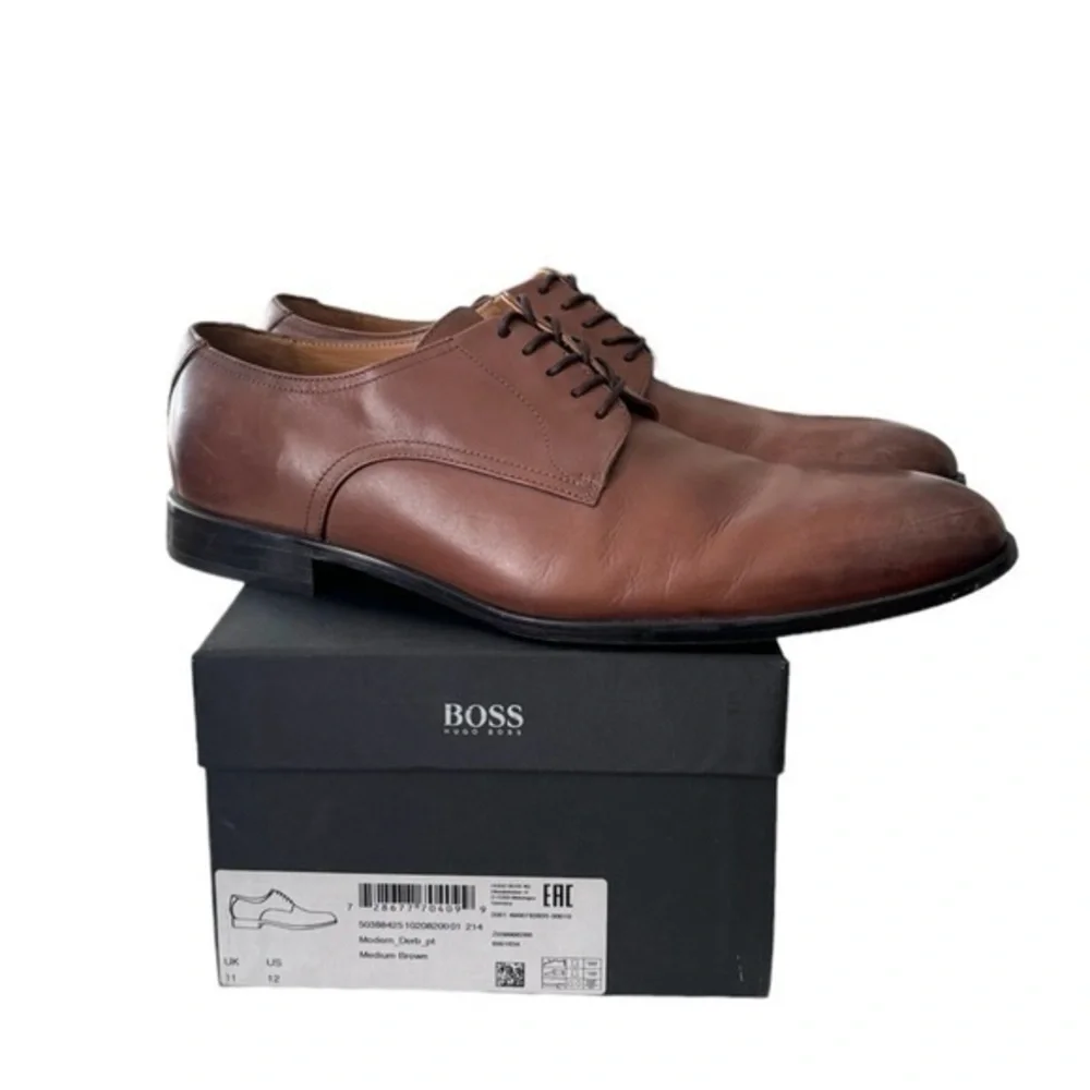 Hugo Boss Kensington Medium Brown Leather Derby Shoes Size 11‎